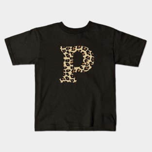 Letter P Leopard Cheetah Monogram Initial Kids T-Shirt